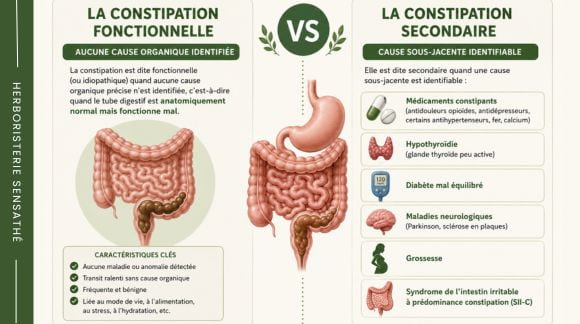 Constipation fonctionnelle ou secondaire  différences, causes et maladies associées - Herboristerie Sensathé